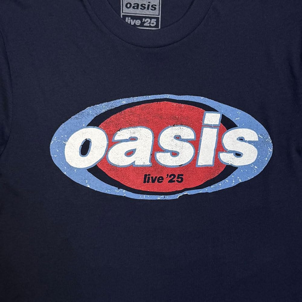 Oasis Live 25 Elliptical Band Logo T Shirt, Navy Blue, S : Amazon